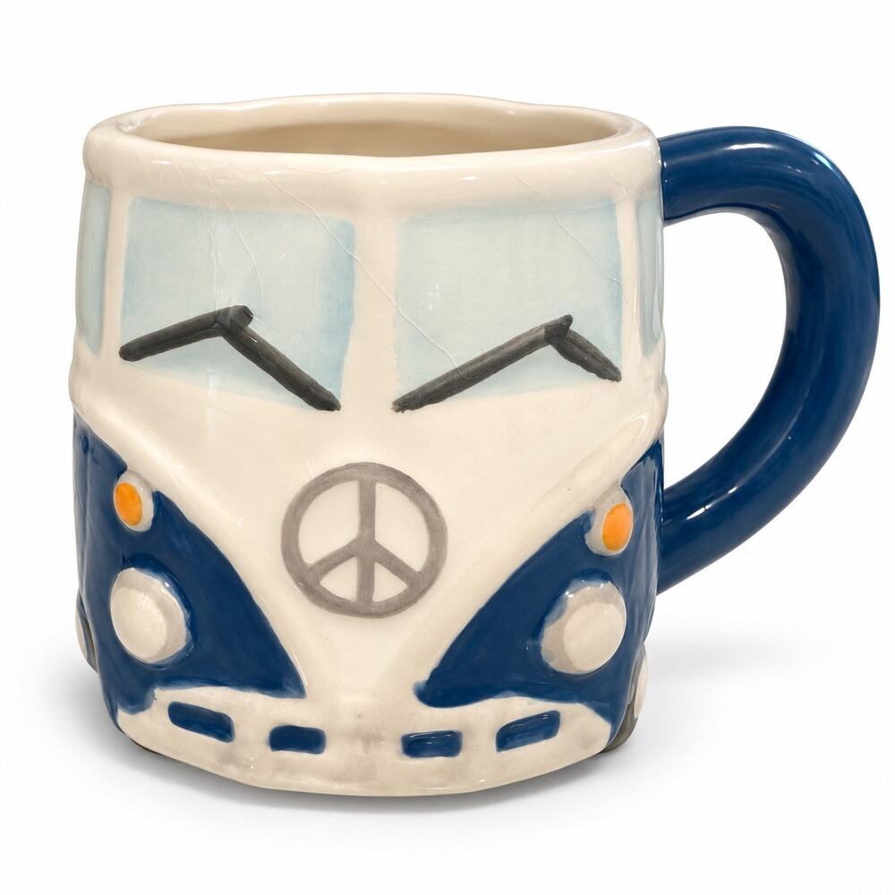 Good Vibes VW Bus Style Ceramic Mug Peace Sign Hippie Boho Camper Coffee Cup